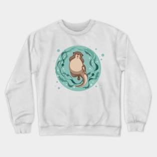 sea otter floating on water with kelp forest vector illustration Crewneck Sweatshirt